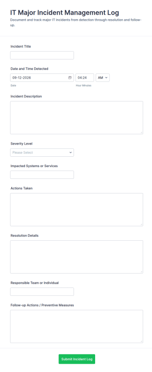 IT Major Incident Management Log Form Template