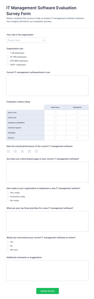 IT Management Software Evaluation Survey Form Template