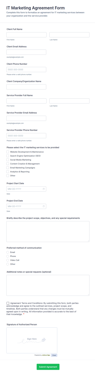 IT Marketing Agreement Form Template
