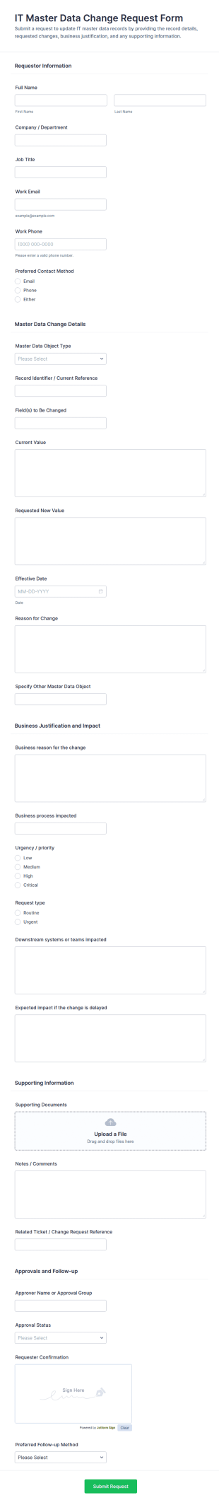 IT Master Data Change Request Form Template