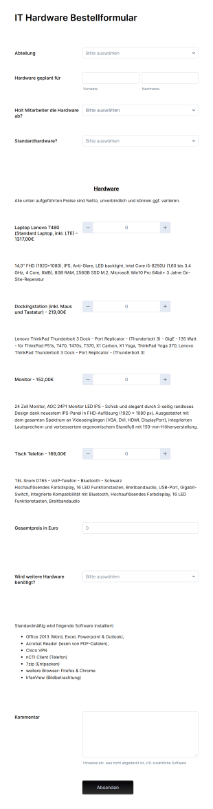 IT Hardware Bestellformular Form Template