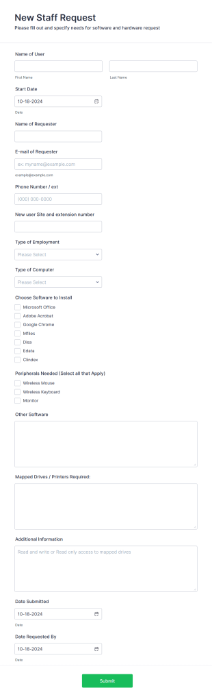 IT New Staff Request Form Template