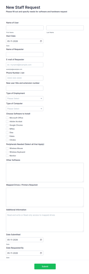 IT New Staff Request Form Template