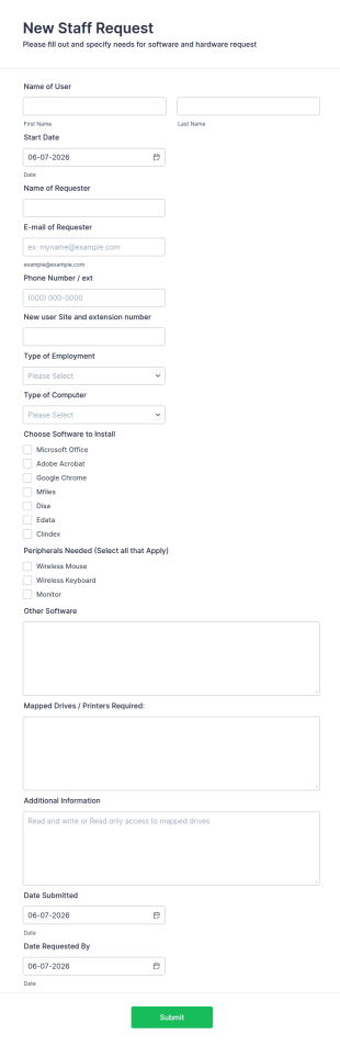 IT New Staff Request Form Template