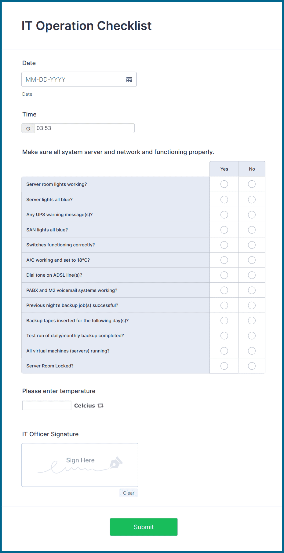 IT Operation Checklist Form Template | Jotform