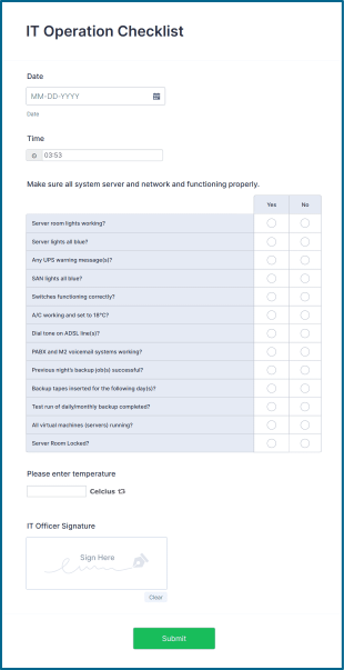 IT Operation Checklist Form Template