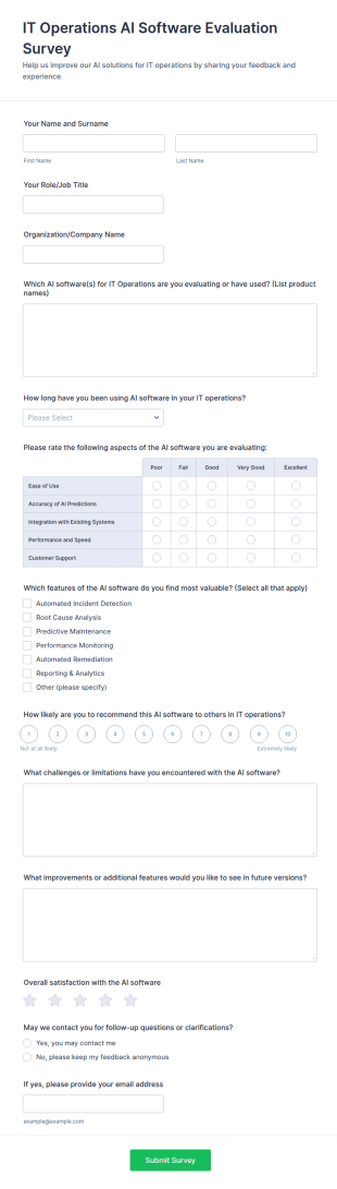 IT Operations AI Software Evaluation Survey Form Template