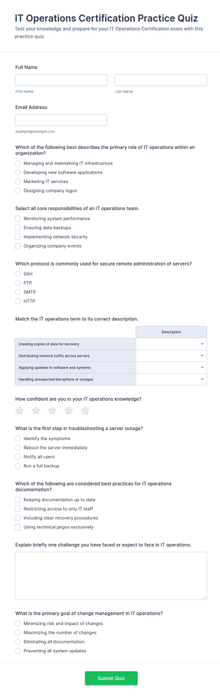 IT Operations Certification Practice Quiz Form Template
