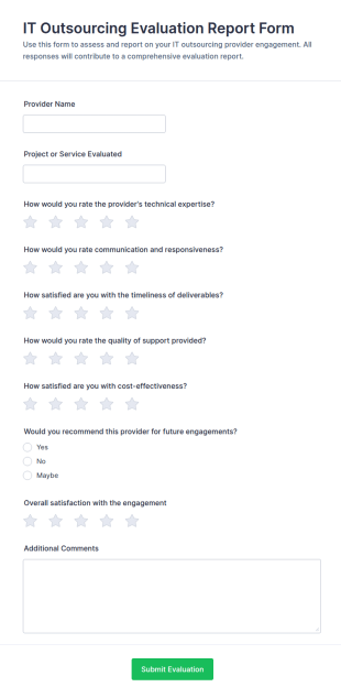 IT Outsourcing Evaluation Report Form Template