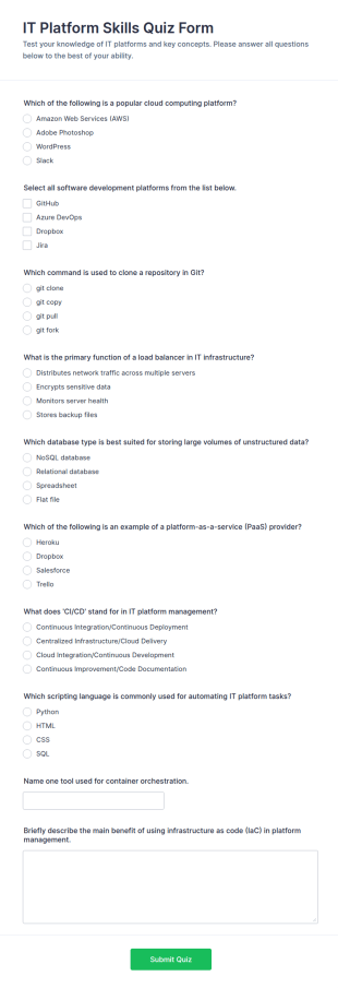 IT Platform Skills Quiz Form Template