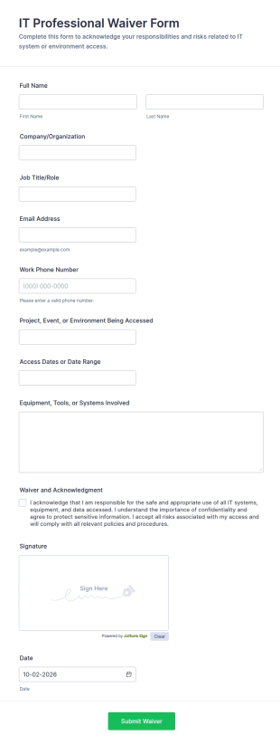 IT Professional Waiver Form Template