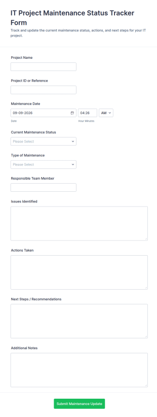 IT Project Maintenance Status Tracker Form Template