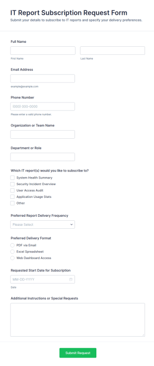 IT Report Subscription Request Form Template