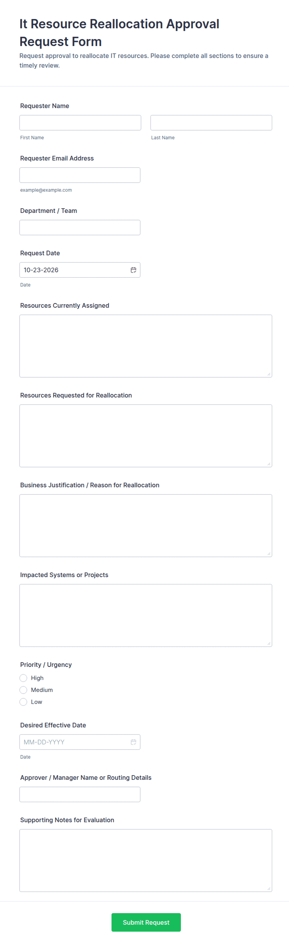 Event Approval Example IT Resource Reallocation Approval Request Form Template | Jotform