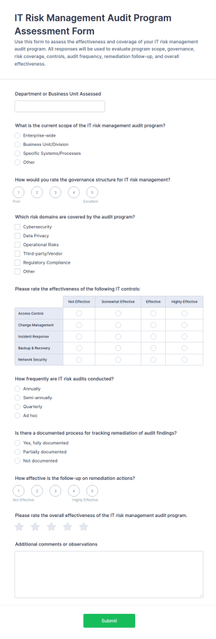 IT Risk Management Audit Program Assessment Form Template