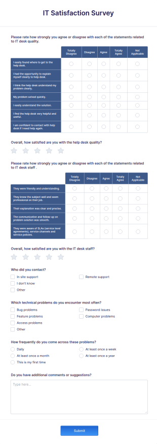 IT Satisfaction Survey Form Template