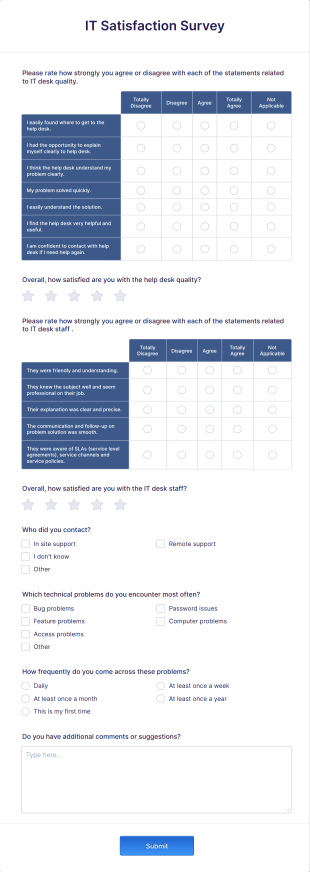 IT Satisfaction Survey Form Template