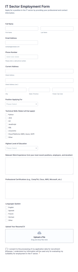 IT Sector Employment Form Template