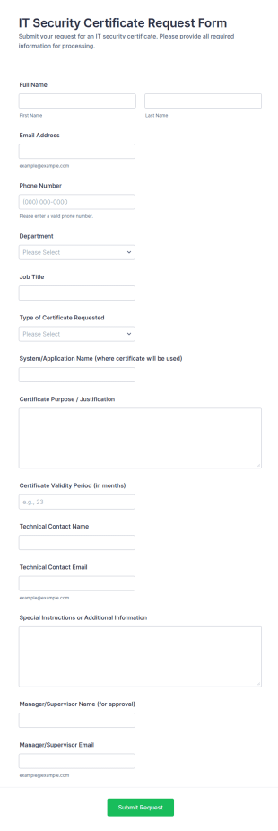 IT Security Certificate Request Form Template