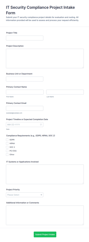 IT Security Compliance Project Intake Form Template