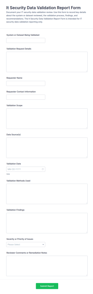 It Security Data Validation Report Form Template