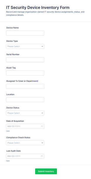 IT Security Device Inventory Form Template