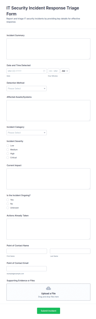 IT Security Incident Response Triage Form Template