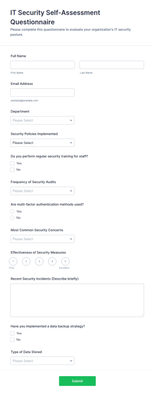 IT Security Self Assessment Questionnaire Form Template