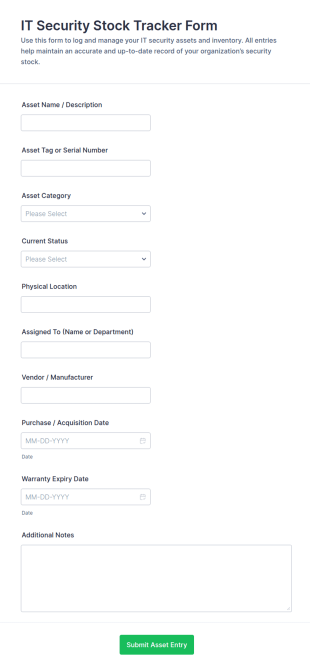 IT Security Stock Tracker Form Template