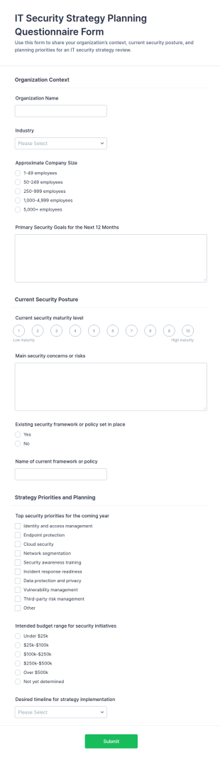 IT Security Strategy Planning Questionnaire Form Template