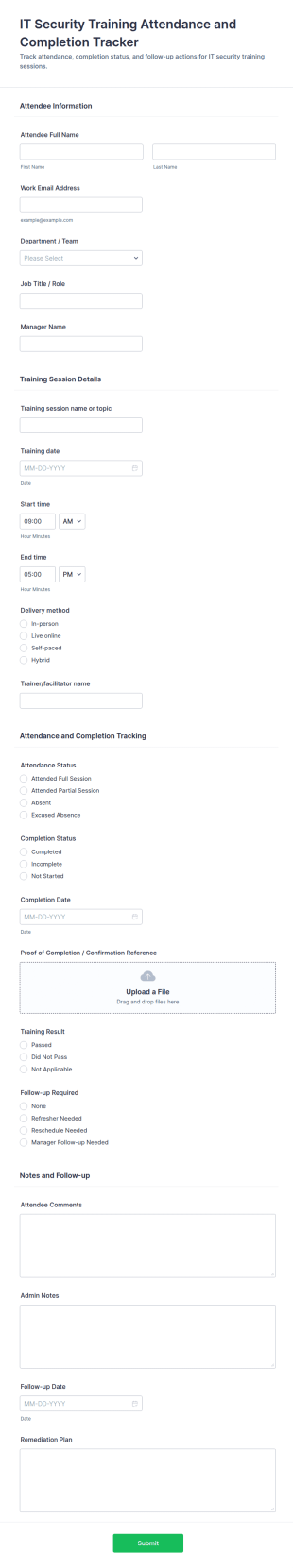 IT Security Training Attendance And Completion Tracker Form Template