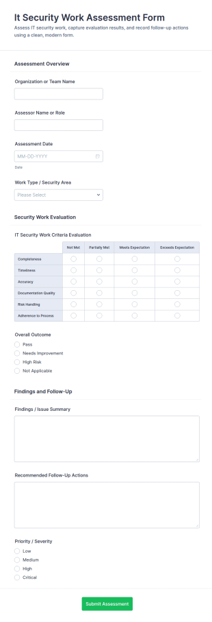 IT Security Work Assessment Form Template