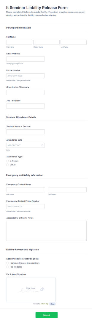 It Seminar Liability Release Form Template
