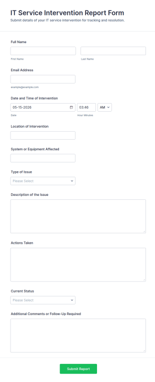 IT Service Intervention Report Form Template