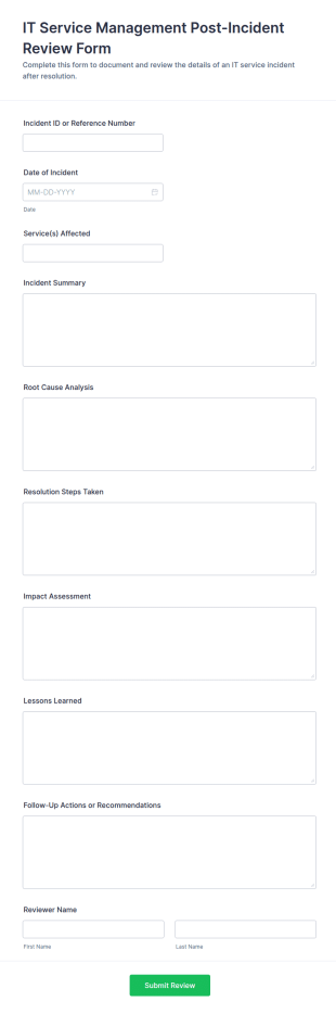 IT Service Management Post Incident Review Form Template
