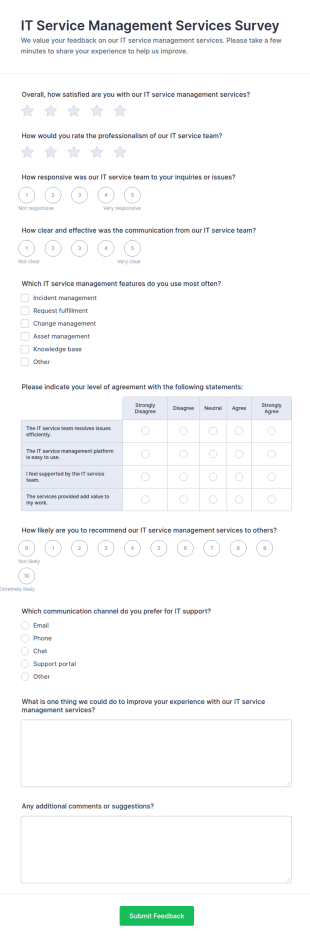 IT Service Management Services Survey Form Template