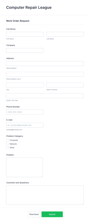 IT Service Request Form 2 Form Template