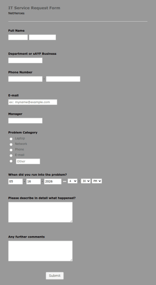 IT Service Request Form Template