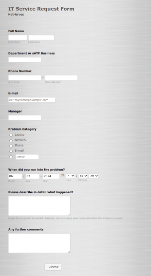 IT Service Request Form Template