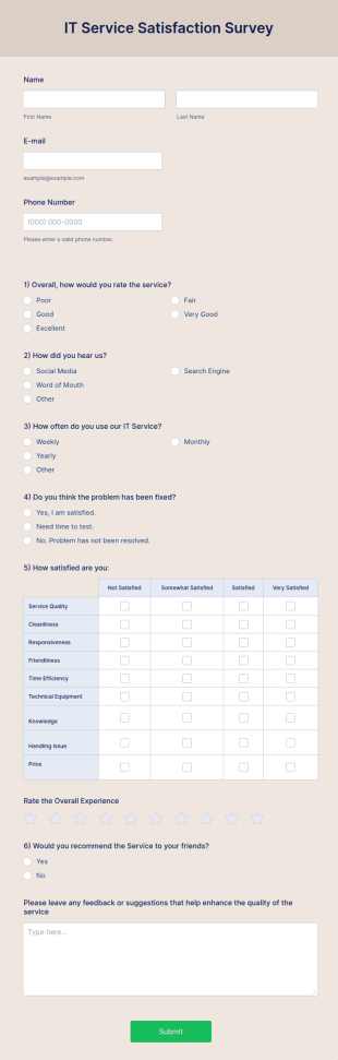 IT Service Satisfaction Survey Form Template
