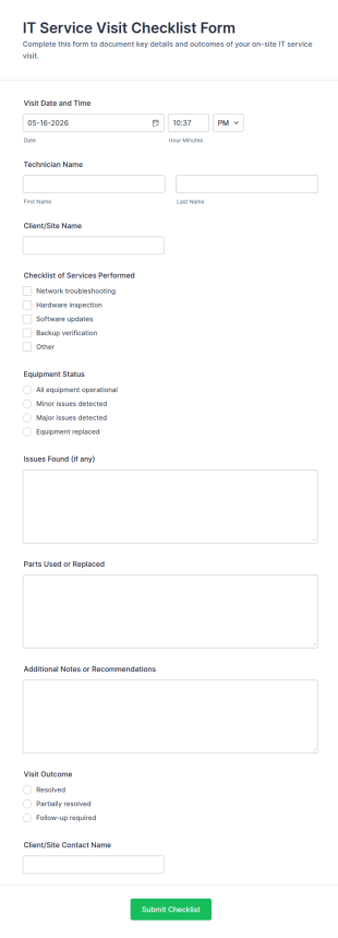IT Service Visit Checklist Form Template