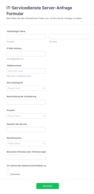 IT Servicedienste Server Anfrage Formular