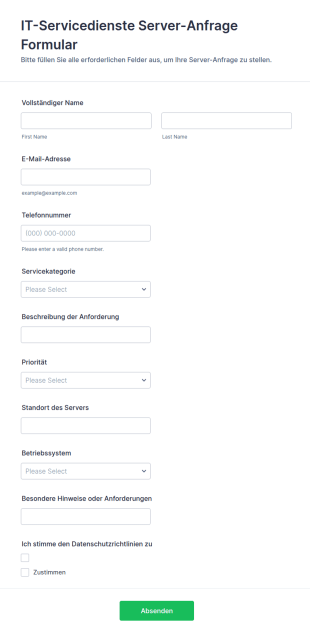 IT Servicedienste Server Anfrage Formular