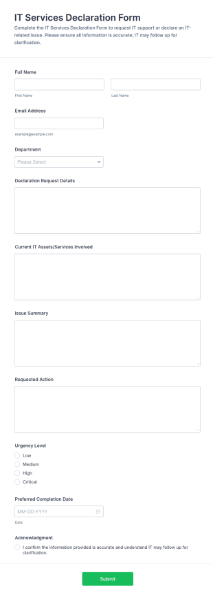 IT Services Declaration Form Template