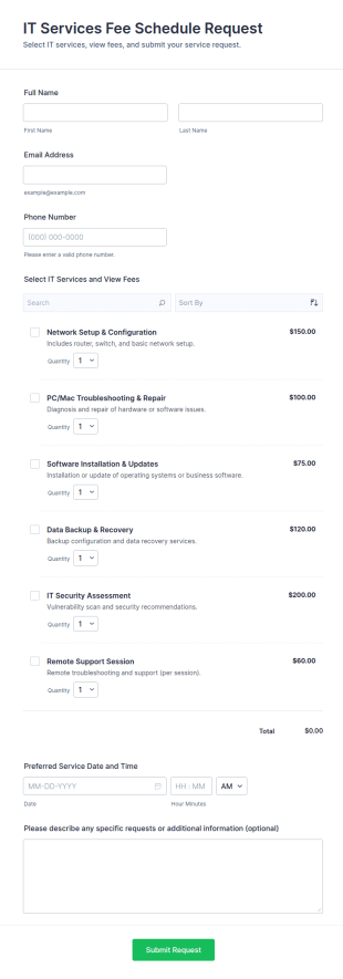 IT Services Fee Schedule Request Form Template