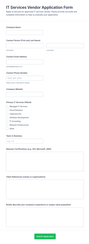IT Services Vendor Application Form Template