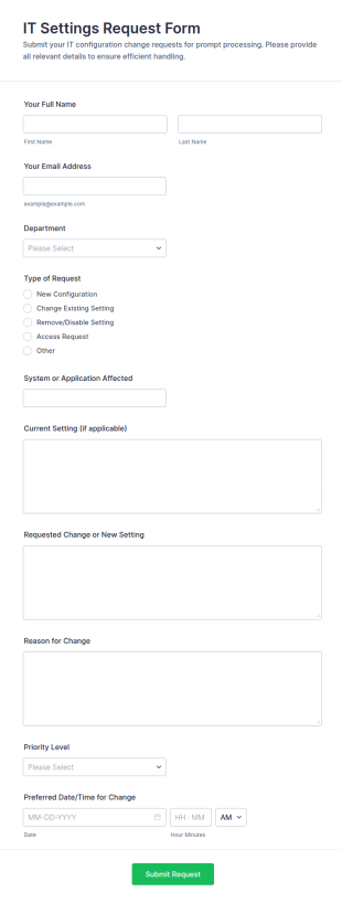 IT Settings Request Form Template