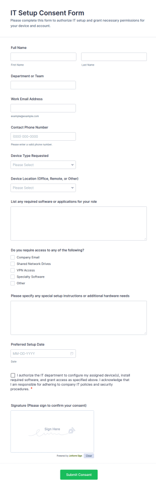 IT Setup Consent Form Template