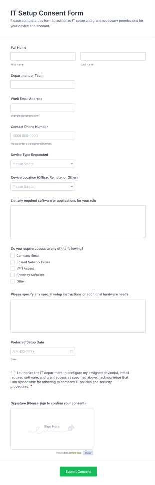 IT Setup Consent Form Template