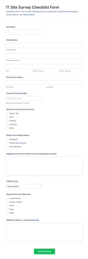 IT Site Survey Checklist Form Template